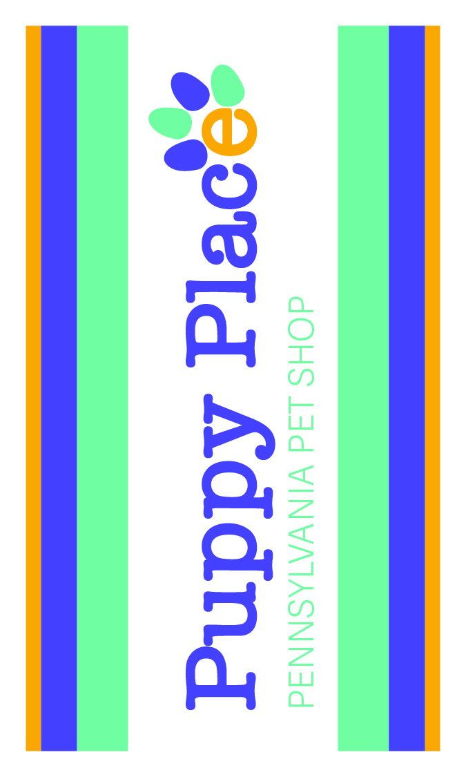 Front of business card for the imaginary business that says, "Puppy Place Pennsylvania Pet Shop."